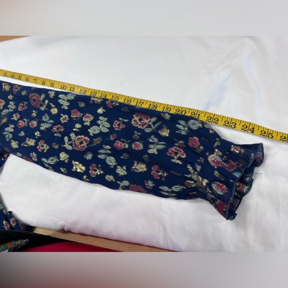 SALONI NWT Emile Floral Metallic Silk Blend Chiffon Ruffle Bow Collar Size 2 - Picture 17 of 17